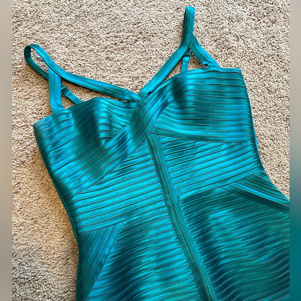 BCBGMaxAzria Teal Bandage Mini Dress - Picture 3 of 10